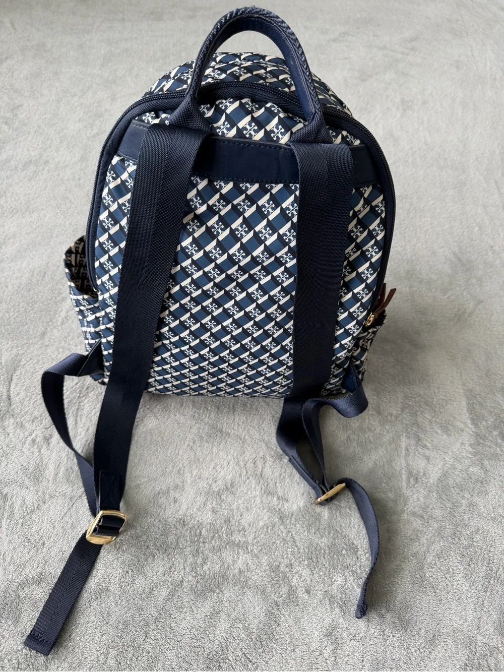 Tory Burch Navy and Burgundy Geometric Logo Backpack